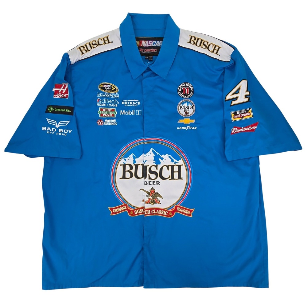 NASCAR Busch Beer Racing Shirt Mens 2XL Blue Kevin Harvick 4 Pit Crew JH Design